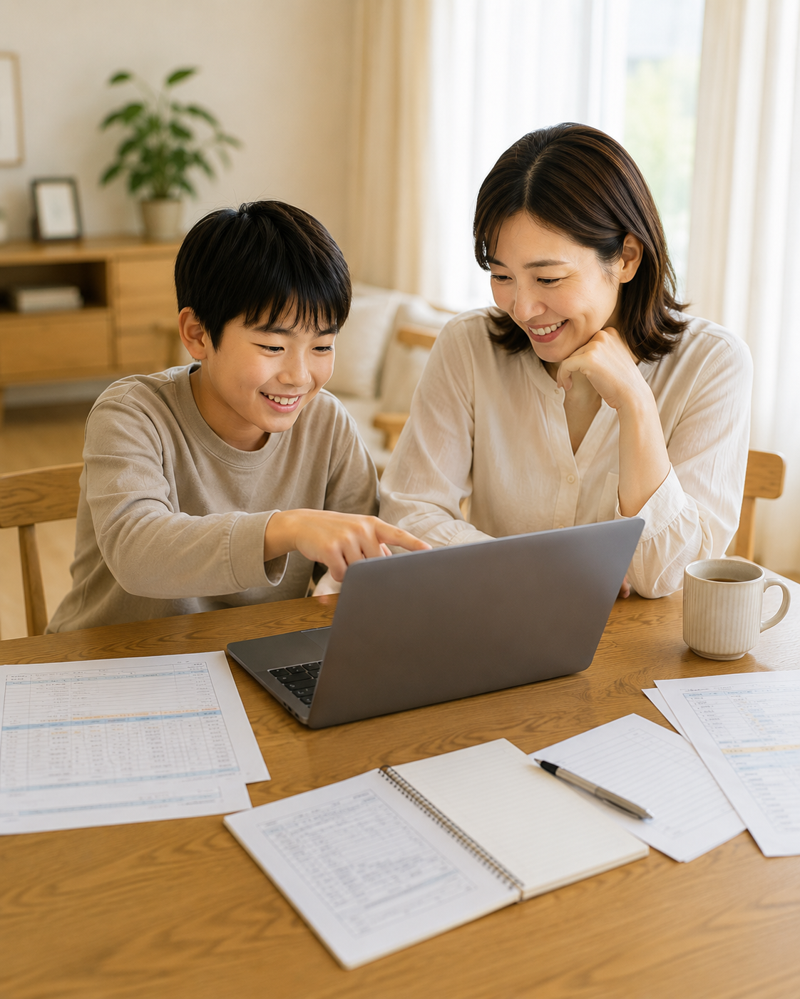 親子で一緒にAI分析している様子